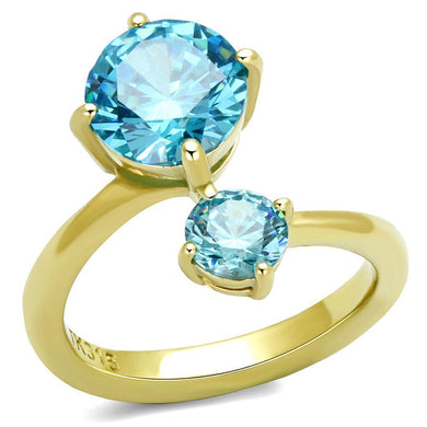 Womans Gold Aquamarine Ring Anillo Para Mujer y Ninos Unisex Kids Stainless Steel Ring with AAA Grade CZ in Sea Blue Natalie - Jewelry Store by Erik Rayo