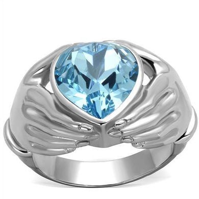 Womans Silver Aquamarine Ring Anillo Para Mujer y Ninos Unisex Kids 316L Stainless Steel Ring with Top Grade Crystal in Sea Blue Ancona - Jewelry Store by Erik Rayo