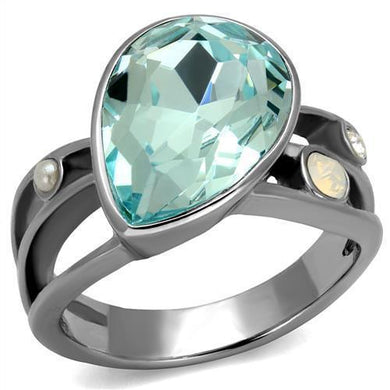 Womans Silver Aquamarine Ring Anillo Para Mujer y Ninos Unisex Kids 316L Stainless Steel Ring with Top Grade Crystal in Sea Blue Desio - Jewelry Store by Erik Rayo