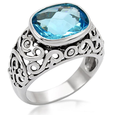 Womans Silver Aquamarine Ring High polished (no plating) 316L Stainless Steel Ring with Glass in Sea Blue TK020 - Jewelry Store by Erik Rayo