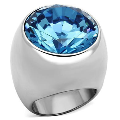Womans Silver Aquamarine Ring High polished (no plating) 316L Stainless Steel Ring with Glass in Sea Blue TK1367 - Jewelry Store by Erik Rayo