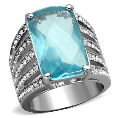 Womans Silver Aquamarine Ring High polished (no plating) 316L Stainless Steel Ring with Glass in Sea Blue TK1826 - Jewelry Store by Erik Rayo