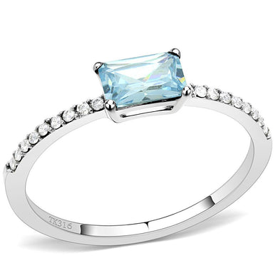 Womans Silver Aquamarine Ring High polished (no plating) Stainless Steel Ring with AAA Grade CZ in Sea Blue DA011 - Jewelry Store by Erik Rayo