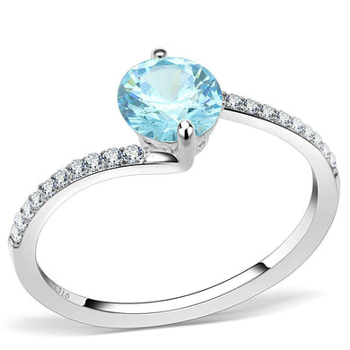 Womans Silver Aquamarine Ring High polished (no plating) Stainless Steel Ring with AAA Grade CZ in Sea Blue DA014 - Jewelry Store by Erik Rayo