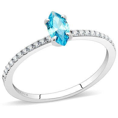 Womans Silver Aquamarine Ring High polished (no plating) Stainless Steel Ring with AAA Grade CZ in Sea Blue DA034 - Jewelry Store by Erik Rayo