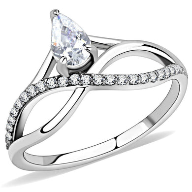 Women's Ring Wedding Teardrop Waves Stainless Steel Ring with AAA Grade CZ in Clear - Jewelry Store by Erik Rayo