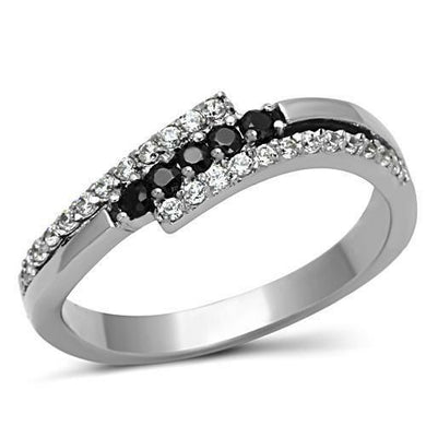 Women's Stainless Steel Black & Clear Round CZ 3 Row Dual Offset Band Ring - Jewelry Store by Erik Rayo