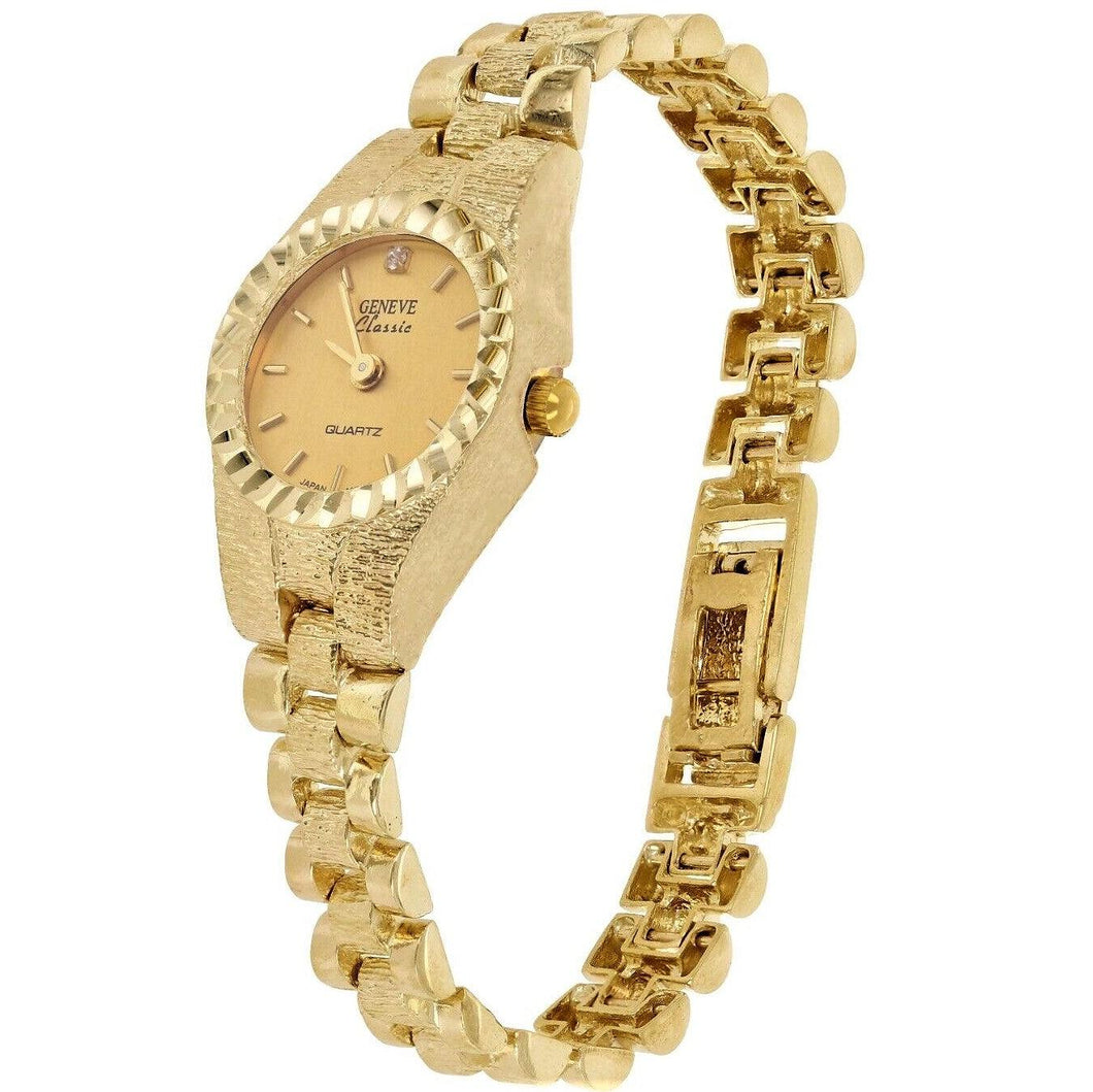 Women's Watch 10k Yellow Gold Watch Link Wrist Watch Geneve with Diamond 6.25-6.75