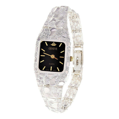 Women's Watch 925 Sterling Silver Nugget Link Geneve Wrist Watch 7-7.5