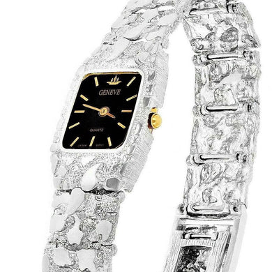 Women's Watch Sterling Silver Nugget Link Bracelet Geneve Wrist Watch 6.5-7