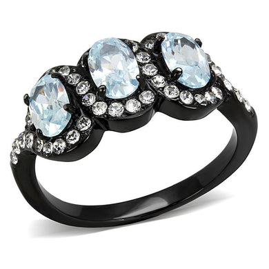Womens Black Aquamarine Ring Anillo Para Mujer y Ninos Kids 316L Stainless Steel Ring with AAA Grade CZ in Sea Blue Esta - Jewelry Store by Erik Rayo