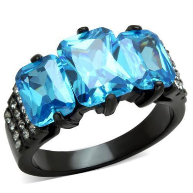 Womens Black Aquamarine Ring Anillo Para Mujer y Ninos Kids 316L Stainless Steel Ring with AAA Grade CZ in Sea Blue Trento - Jewelry Store by Erik Rayo