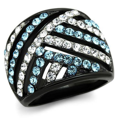 Womens Black Aquamarine Ring Anillo Para Mujer y Ninos Kids 316L Stainless Steel Ring with Top Grade Crystal in Sea Blue Belluno - Jewelry Store by Erik Rayo