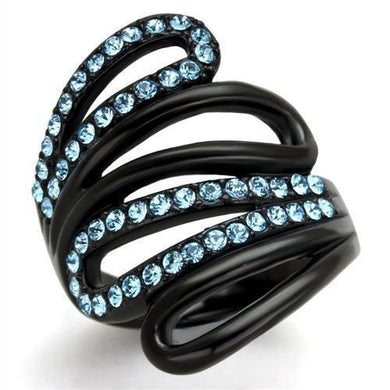 Womens Black Aquamarine Ring Anillo Para Mujer y Ninos Kids 316L Stainless Steel Ring with Top Grade Crystal in Sea Blue Livorno - Jewelry Store by Erik Rayo