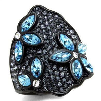 Womens Black Aquamarine Ring Anillo Para Mujer y Ninos Kids 316L Stainless Steel Ring with Top Grade Crystal in Sea Blue Lucca - Jewelry Store by Erik Rayo