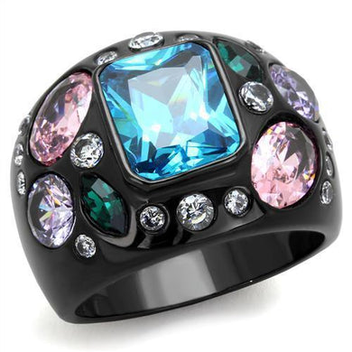 Womens Black Aquamarine Ring Anillo Para Mujer y Ninos Kids Stainless Steel Ring with AAA Grade CZ in Sea Blue Prato - Jewelry Store by Erik Rayo