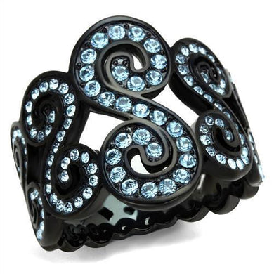 Womens Black Aquamarine Ring Anillo Para Mujer y Ninos Kids Stainless Steel Ring with Top Grade Crystal in Sea Blue Eliza - Jewelry Store by Erik Rayo
