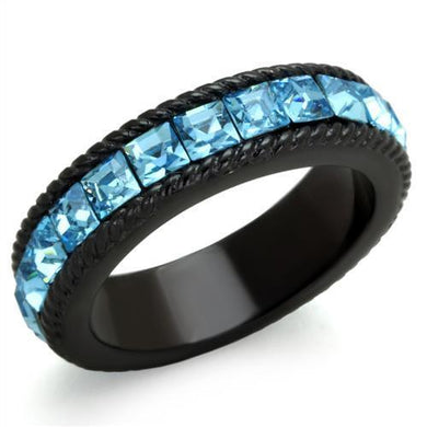 Womens Black Aquamarine Ring Anillo Para Mujer y Ninos Kids Stainless Steel Ring with Top Grade Crystal in Sea Blue Rovereto - Jewelry Store by Erik Rayo