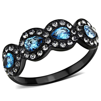 Womens Black Aquamarine Ring Anillo Para Mujer y Ninos Unisex Kids Stainless Steel Ring with AAA Grade CZ in Sea Blue Kim - Jewelry Store by Erik Rayo