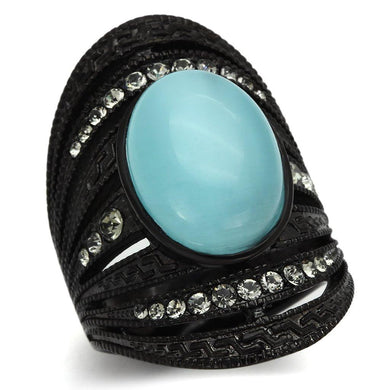 Womens Black Aquamarine Ring Anillo Para Mujer y Ninos Unisex Kids Stainless Steel Ring with Synthetic Cat Eye in Sea Blue Faenza - Jewelry Store by Erik Rayo