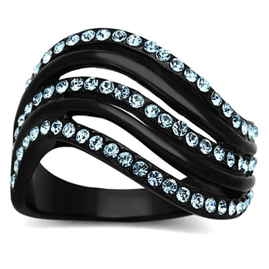 Womens Black Blue Waves Ring Anillo Para Mujer y Ninos Kids Stainless Steel Ring with Top Grade Crystal in Sea Blue Lazio - Jewelry Store by Erik Rayo