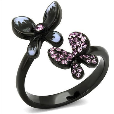 Womens Black Butterflies Ring Anillo Para Mujer y Ninos Unisex Kids 316L Stainless Steel Ring with Top Grade Crystal in Light Amethyst Ivanna - Jewelry Store by Erik Rayo