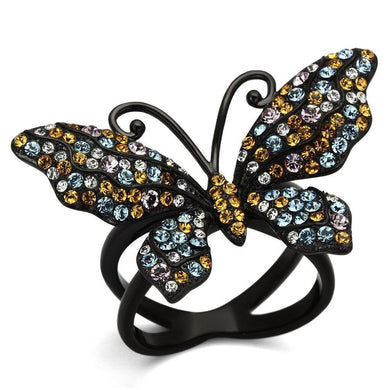Womens Black Butterfly Ring Anillo Para Mujer y Ninos Unisex Kids 316L Stainless Steel Ring with Top Grade Crystal in Multi Color Carpi - Jewelry Store by Erik Rayo