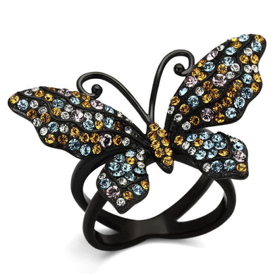 Womens Black Butterfly Ring Anillo Para Mujer y Ninos Unisex Kids Stainless Steel Ring with Top Grade Crystal in Multi Color Carpi - Jewelry Store by Erik Rayo