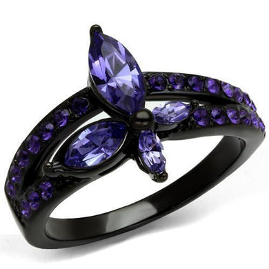 Womens Black Butterfly Ring Purple Anillo Para Mujer y Ninos Unisex Kids 316L Stainless Steel Ring with Top Grade Crystal in Tanzanite Cosette - Jewelry Store by Erik Rayo