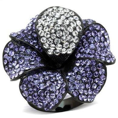 Womens Black Flower Ring Purple Anillo Para Mujer y Ninos Kids Stainless Steel Ring with Top Grade Crystal in Tanzanite Rovigo - Jewelry Store by Erik Rayo