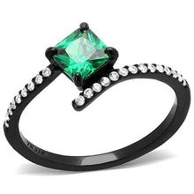 Load image into Gallery viewer, Womens Black Green Ring Petite Anillo Para Mujer y Ninos Kids Stainless Steel Ring with AAA Grade CZ in Emerald Forza - Jewelry Store by Erik Rayo

