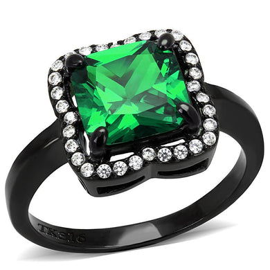 Womens Black Green Ring Squared Anillo Para Mujer y Ninos Kids 316L Stainless Steel Ring with AAA Grade CZ in Emerald Cosenza - Jewelry Store by Erik Rayo