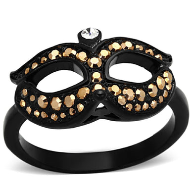Womens Black Mask Ring Anillo Para Mujer y Ninos Kids 316L Stainless Steel Ring with Top Grade Crystal in Metallic Light Gold Aquino - Jewelry Store by Erik Rayo