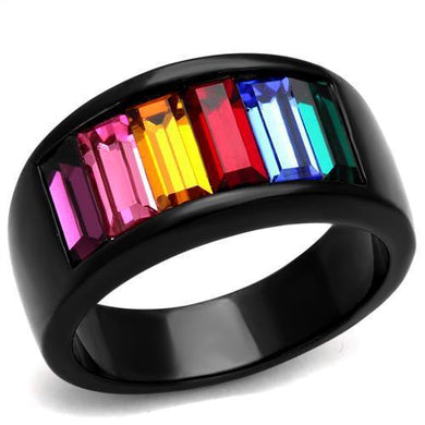 Womens Black Mulicolored Ring Anillo Para Mujer y Ninos Kids Stainless Steel Ring with Top Grade Crystal in Multi Color Spezia - Jewelry Store by Erik Rayo