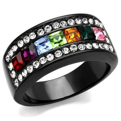 Womens Black Muliticolored Ring Anillo Para Mujer y Ninos Kids 316L Stainless Steel Ring with Top Grade Crystal in Multi Color Portofino - Jewelry Store by Erik Rayo
