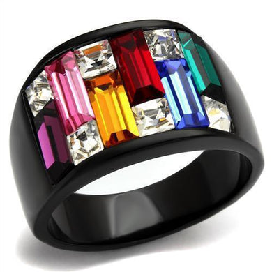 Womens Black Multicolored Ring Anillo Para Mujer y Ninos Kids 316L Stainless Steel Ring with Top Grade Crystal in Multi Color Liguria - Jewelry Store by Erik Rayo