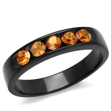 Womens Black Orange Ring Anillo Para Mujer y Ninos Unisex Kids 316L Stainless Steel Ring with Top Grade Crystal in Champagne Ariana - Jewelry Store by Erik Rayo