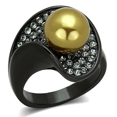 Womens Black Ring Anillo Para Mujer y Ninos Kids 316L Stainless Steel Ring with Synthetic Pearl in Champagne Spoleto - Jewelry Store by Erik Rayo