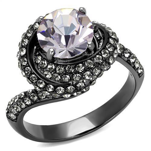 Womens Black Ring Anillo Para Mujer y Ninos Kids 316L Stainless Steel Ring with Top Grade Crystal in Light Amethyst Arake - Jewelry Store by Erik Rayo