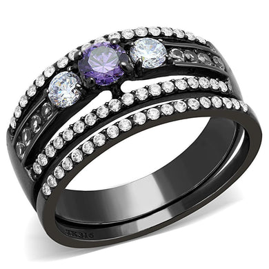 Womens Black Ring Anillo Para Mujer y Ninos Kids Stainless Steel Ring with AAA Grade CZ in Amethyst Atri - Jewelry Store by Erik Rayo