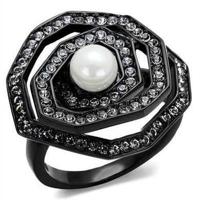 Womens Black Ring Anillo Para Mujer y Ninos Kids Stainless Steel Ring with Synthetic Pearl in White Cascina - Jewelry Store by Erik Rayo