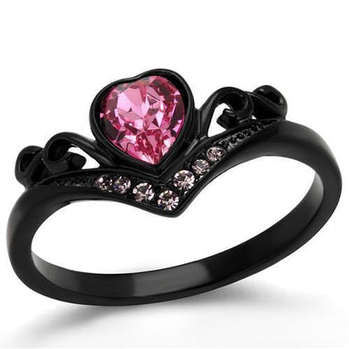 Womens Black Ring Anillo Para Mujer y Ninos Kids Stainless Steel Ring with Top Grade Crystal in Rose Anaiah - Jewelry Store by Erik Rayo