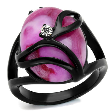 Womens Black Ring Anillo Para Mujer y Ninos Unisex Kids 316L Stainless Steel Ring with Cat Eye in Fuchsia - Jewelry Store by Erik Rayo