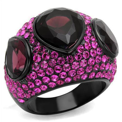 Womens Black Ring Anillo Para Mujer y Ninos Unisex Kids 316L Stainless Steel Ring with Glass in Amethyst Margot - Jewelry Store by Erik Rayo