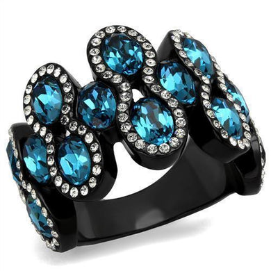 Womens Black Ring Anillo Para Mujer y Ninos Unisex Kids 316L Stainless Steel Ring with Top Grade Crystal in Aquamarine Liliana - Jewelry Store by Erik Rayo