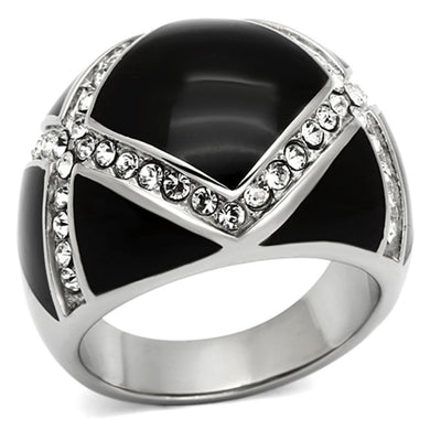 Womens Black Ring Anillo Para Mujer y Ninos Unisex Kids 316L Stainless Steel Ring with Top Grade Crystal in Clear - Jewelry Store by Erik Rayo