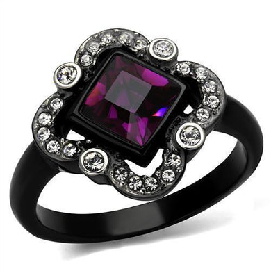 Womens Black Ring Anillo Para Mujer y Ninos Unisex Kids 316L Stainless Steel Ring with Top Grade Crystal in Fuchsia Katrina - Jewelry Store by Erik Rayo