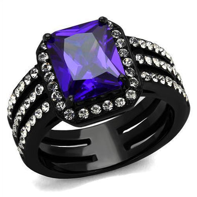 Womens Black Ring Anillo Para Mujer y Ninos Unisex Kids Stainless Steel Ring with AAA Grade CZ in Tanzanite Caprina - Jewelry Store by Erik Rayo