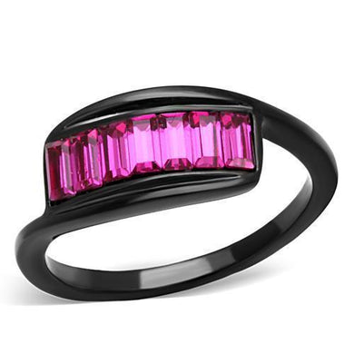 Womens Black Ring Rose Pink Anillo Para Mujer y Ninos Kids 316L Stainless Steel Ring with Top Grade Crystal in Fuchsia Bassano - Jewelry Store by Erik Rayo