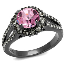 Load image into Gallery viewer, Womens Black Ring Rose Pink Anillo Para Mujer y Ninos Kids 316L Stainless Steel Ring with Top Grade Crystal in Light Rose Edith - Jewelry Store by Erik Rayo
